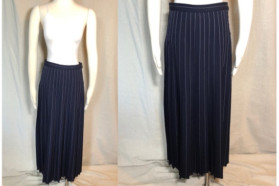 80s 90s Jaeger Navy Wool Pleated Maxi Skirt 12 M/L - image 1