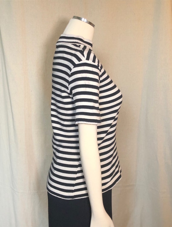 90s Black & White Striped Mockneck Top M - image 3