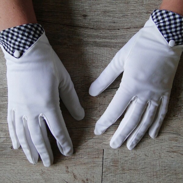 white gloves and vintage gingham