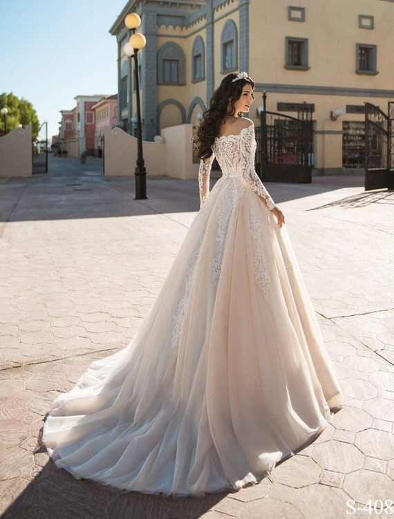 off the shoulder corset wedding dress