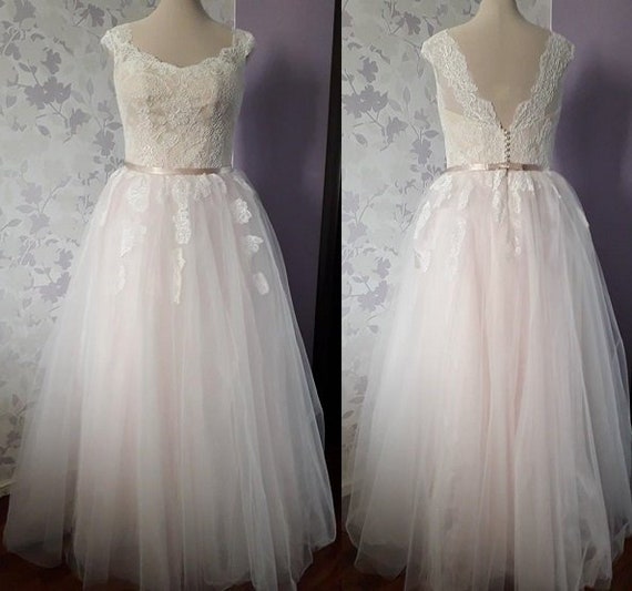 Blush Floral Wedding Dress With Lace Corset Lace Back With Etsy
