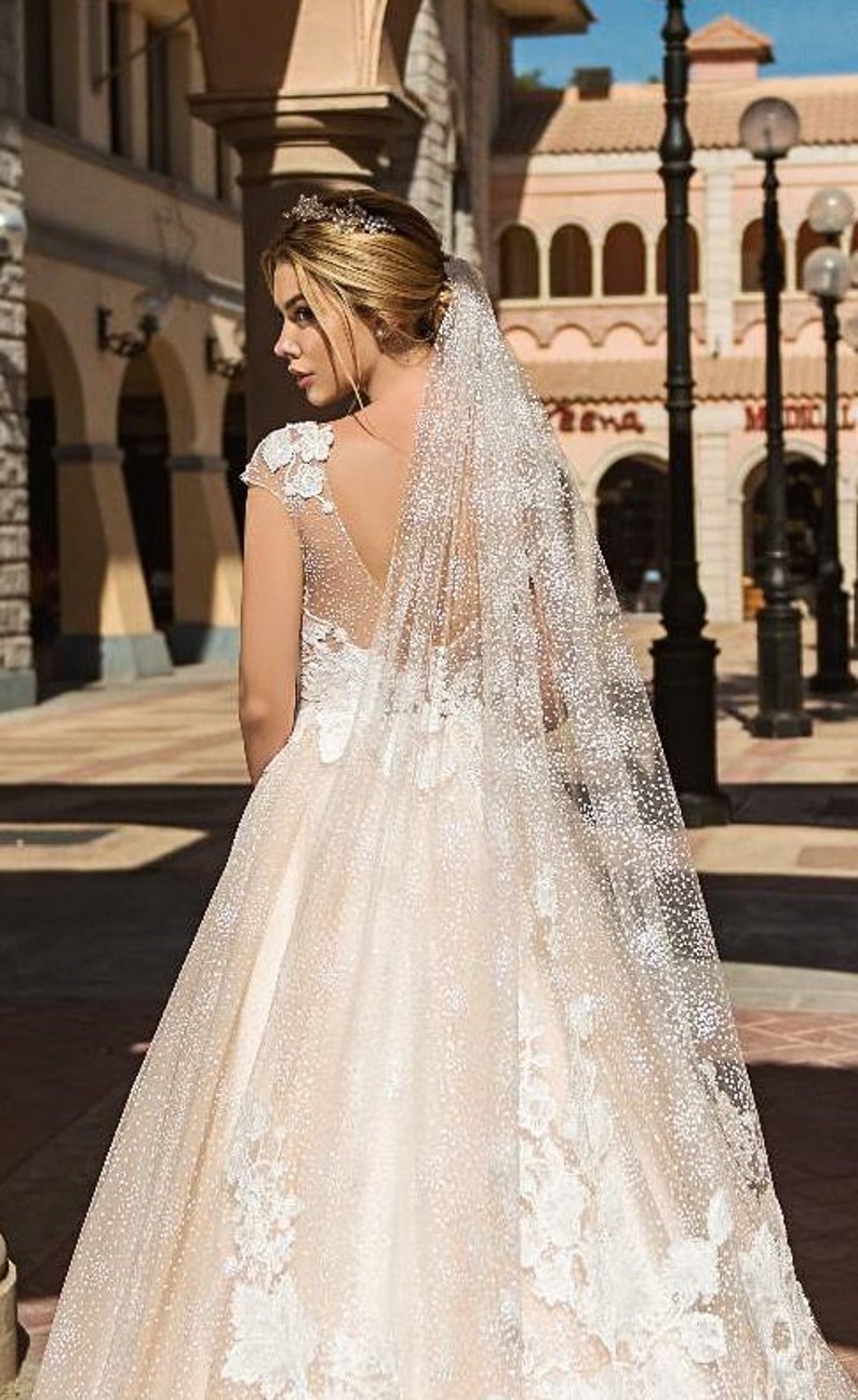 Exclusive beige tulle wedding dress with lace corset | Etsy