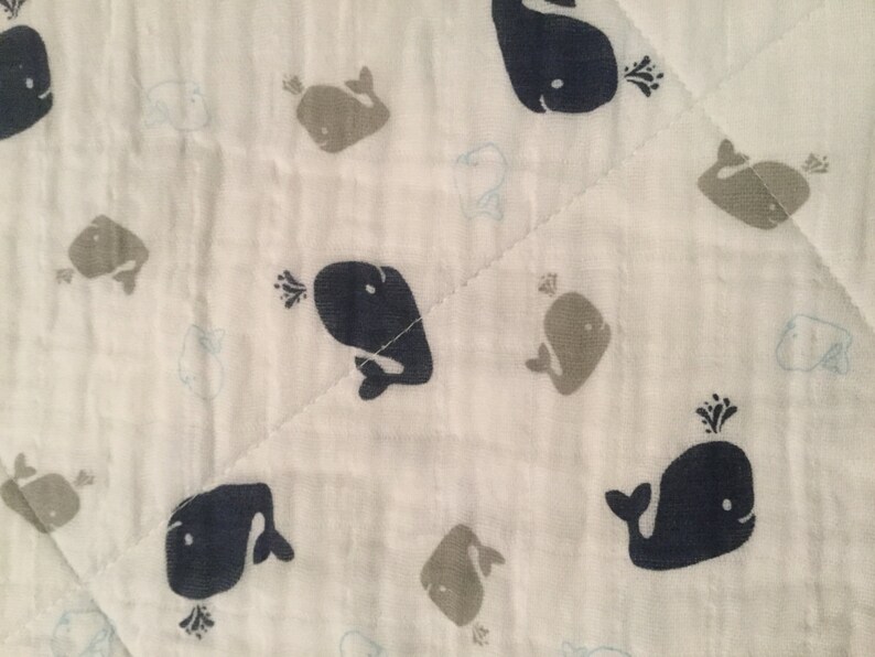 Quilted Double Gauze Whales /& Stars Baby Blanket NavyGrayWhite