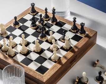 Luxury Chess Set, Handmade Chess Board, Resin Chess Pieces, Gorgeous Walnut Brass Chess Board, Personalized Chess Set, Premium Gift for Him