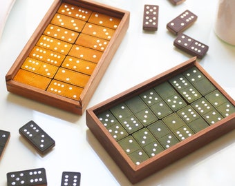 Handcrafted Leather Domino Set – Classic Double 6 Dominoes, Genuine Leather & Wood, Perfect Family Game or Gift Idea