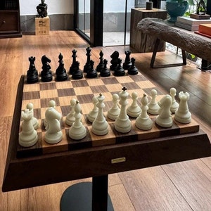 16.5&quot; Luxury Chess Set, Walnut-Beechwood Chess Board, Resin Chess Pieces, Wooden Chess Board with Storage, Premium Gift for Him