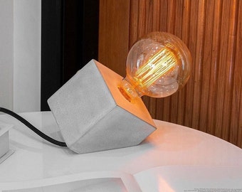 Concrete Table Lamp - Tilted Cement Shape Combine With Dimmer -  Table Small Lamp - Unique Table Lamp - Desk Lamp - Bedside Table Lamp