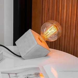 Concrete Table Lamp - Tilted Cement Shape Combine With Dimmer -  Table Small Lamp - Unique Table Lamp - Desk Lamp - Bedside Table Lamp