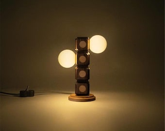 Mid-Century Wooden Table Lamp with Opal Glass Shade, Vintage-Inspired Wood Lam – Handmade Bedside Light, Neoclassic Home Accent