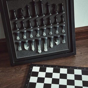 Handmade Chess Set, Monochrome Chess Set, Resin Chess Pieces, 11inch Personalized Chess Board, The King size 2.75", Premium Gift for Him image 13