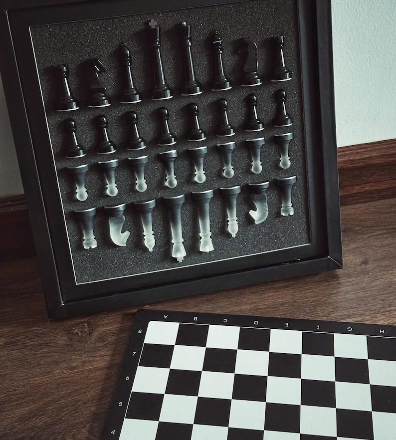 Handmade Chess Set, Monochrome Chess Set, Resin Chess Pieces, 11inch Personalized Chess Board, The King size 2.75", Premium Gift for Him image 13