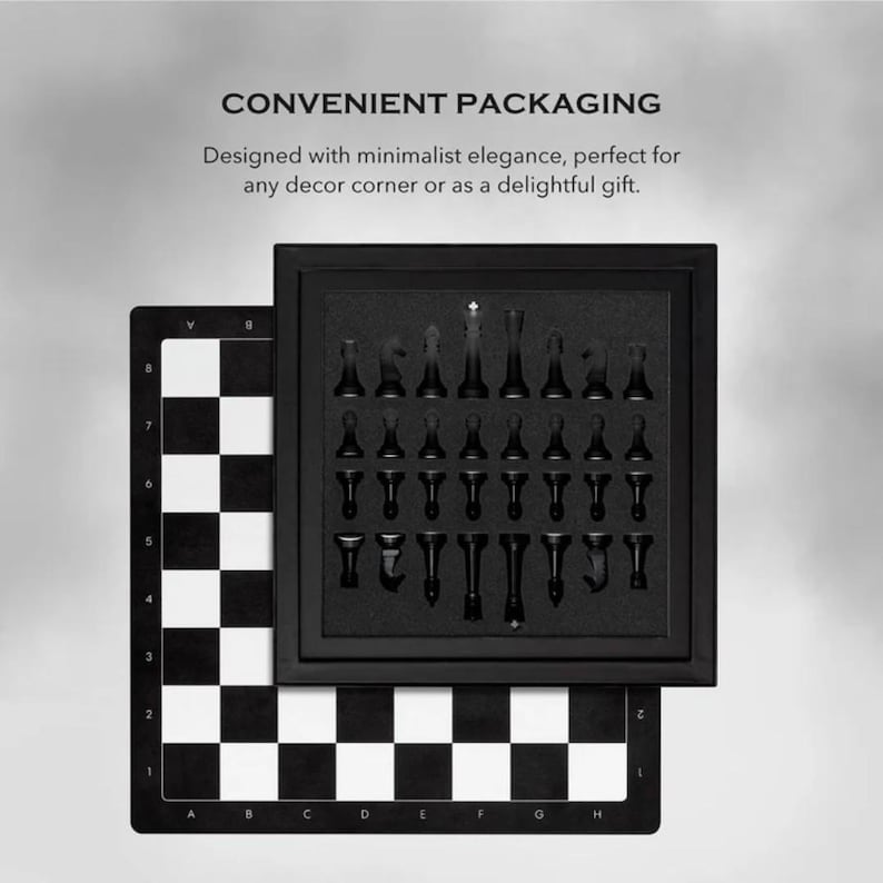 Handmade Chess Set, Monochrome Chess Set, Resin Chess Pieces, 11inch Personalized Chess Board, The King size 2.75", Premium Gift for Him image 17