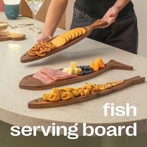Perfect Cheese Serving Platter - Wooden Cheese Board - Fish Shaped Plate