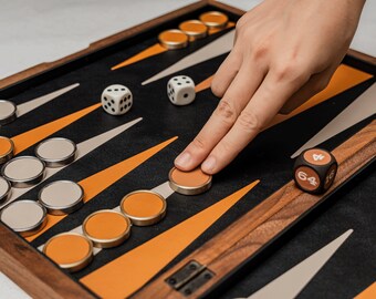 Premium Backgammon Set, Walnut Brass Leather Backgammon Set, Large Backgammon Board Game, Luxury Gift for Him, Father's Day Gift