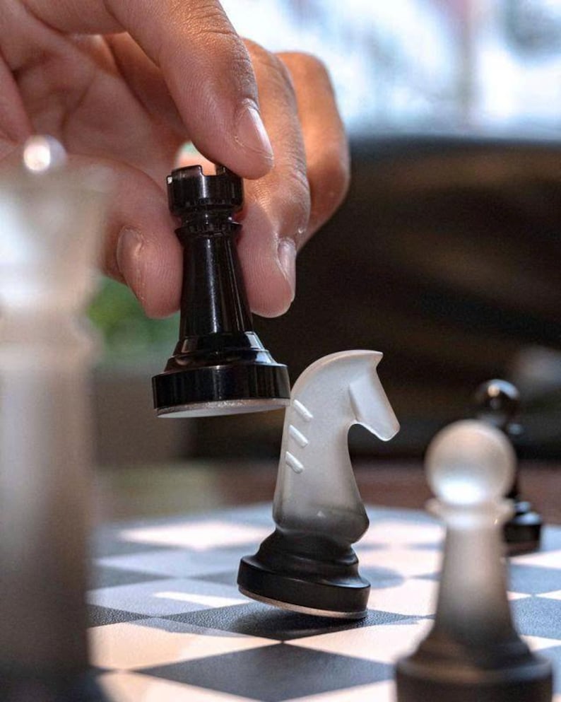 Handmade Chess Set, Monochrome Chess Set, Resin Chess Pieces, 11inch Personalized Chess Board, The King size 2.75", Premium Gift for Him image 8