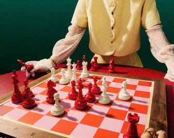 Tournament Chess Set, Wooden Leather Lacquered Bold Chess Set, Resin Chess Pieces, King size 3.6, Premium Gift for Him