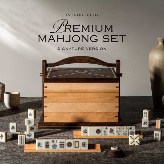 Luxury Mahjong Set, Premium Traditional Mahjong Set, Joker Tiles, Wooden Chinese Book Basket Mahjong Set, Pung Chow, Premium Gift for Her