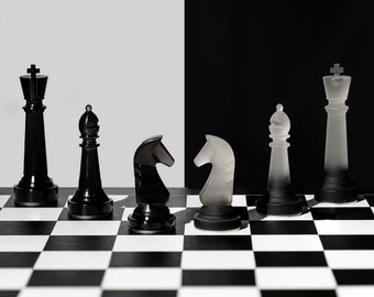 Handmade Chess Set, Monochrome Chess Set, Resin Chess Pieces, 11inch Personalized Chess Board, The King size 2.75",  Premium Gift for Him