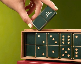 Indochine Fleur de Lotus domino-set - dubbele 6 klassieke dominostenen, stukjes hars, domino-stukken, gepersonaliseerde domino-set, premium cadeau voor hem