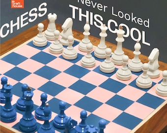 Bespoke Tournament Chess Set, Wooden Leather Lacquered Bold Chess Set, Resin Chess Pieces, King size 3.6, Premium Gift for Him