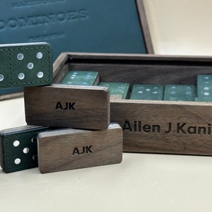 Premium Dominoes Set, Wooden Walnut Leather Dominoes Pieces, Personalized Dominoes Set, Double Six Dominoes Set, Premium Gift For Him