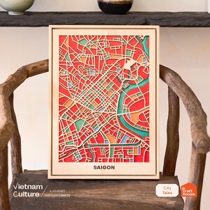 Houten kaart van Vietnam-stad - gegraveerd in kaart hout - lasergesneden kaart - kunst aan de muur kamer - housewarmingcadeaus - kaarten collectie Vietnam