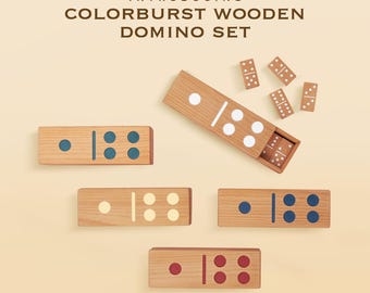 Houten dominoset, dubbele 6-editie, kleurrijke domino-collectie, klassiek bordspel, aanpasbare geschenken, perfect cadeau voor hem