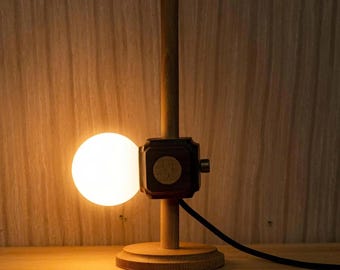 Handmade Solid Wood Table Lamp with Opal Glass – Adjustable Height Bedside or Living Room Light, Ideal Housewarming Gift
