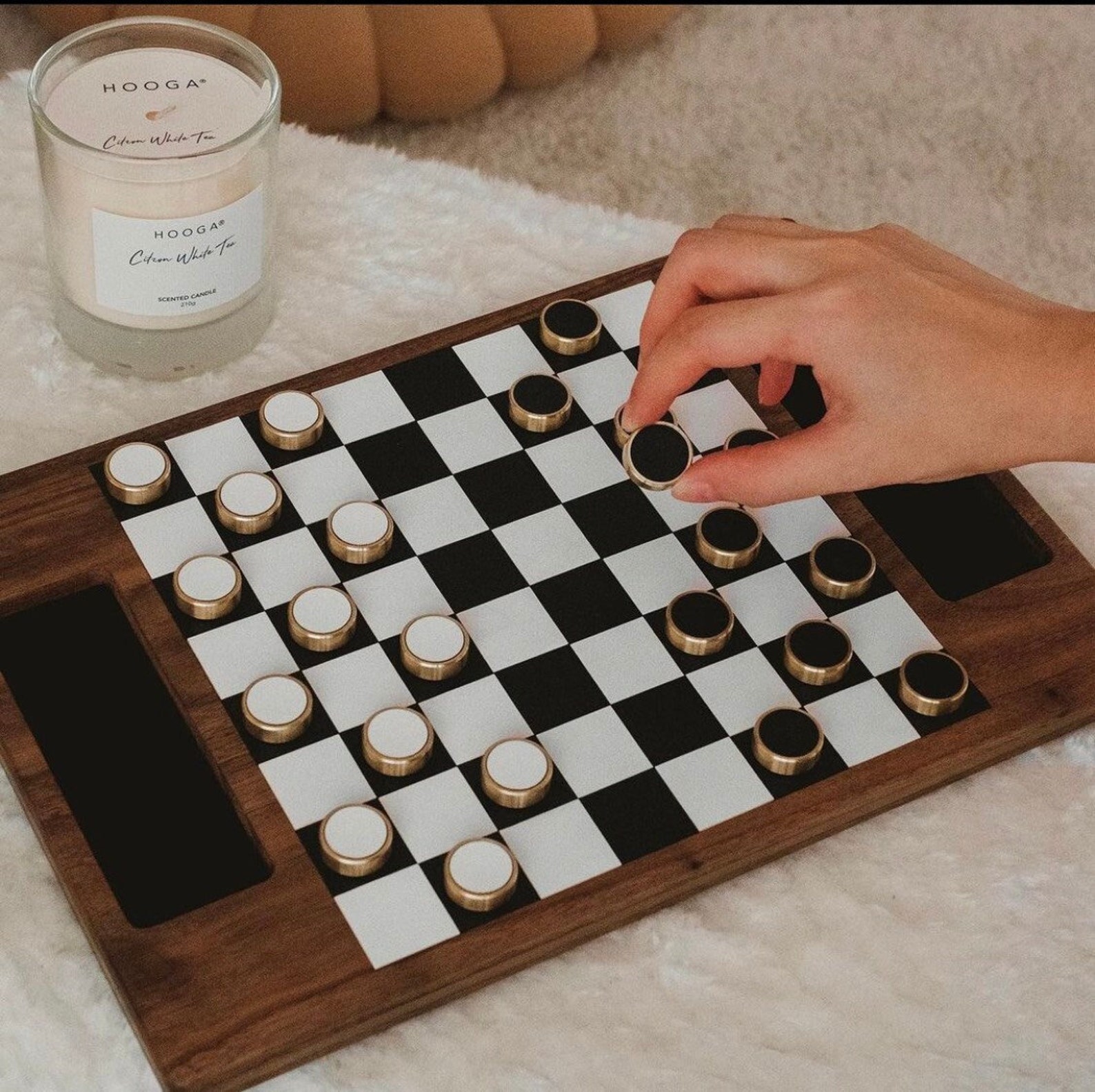 Premium Checkers Chess Set - Walnut, Brass and Leather Checker Chess ...