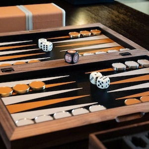 Premium Backgammon Set, Walnut Brass Leather Backgammon Set, Large 14"Inch Backgammon Board Game, Luxury Gift for Him