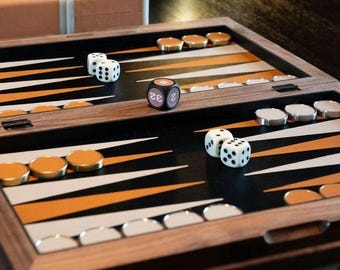 Premium backgammonset, walnootmessing lederen backgammonset, groot 14-inch backgammonbordspel, luxe cadeau voor hem