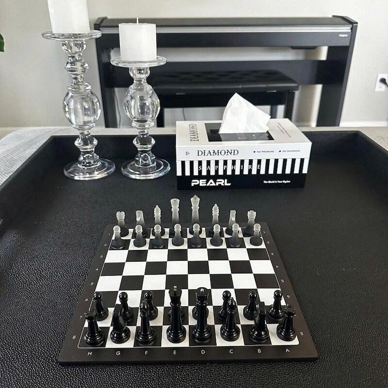 Handmade Chess Set, Monochrome Chess Set, Resin Chess Pieces, 11inch Personalized Chess Board, The King size 2.75", Premium Gift for Him image 14