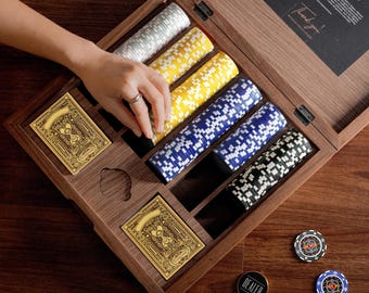 Juego de fichas de póker premium, juego de fichas de póker profesional, juego de póker personalizado, Texas Hold'em, juego de 300 fichas de póker, regalo de lujo para él.