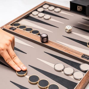 Premium Backgammon Set, 18"Inch Backgammon Board Game, Walnut Brass Leather Backgammon Set, Luxury Gift for Him