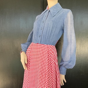 1970s blue, white and red maxi dress vintage hostess dress