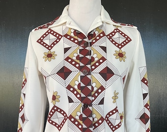 Blusa marrón y blanca años 70