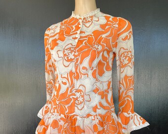 1960s orange and white dress