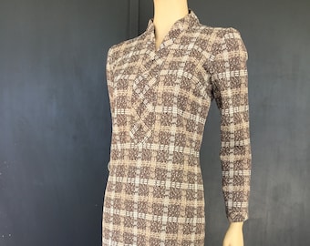 1970s brown plaid polyester dress