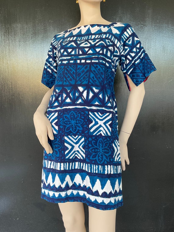 1970s Blue and white Kiyomi of Hawaii dress or tun