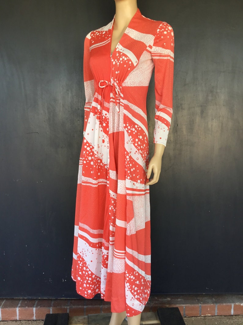 1970s orange and white Riviera Fashions maxi dress