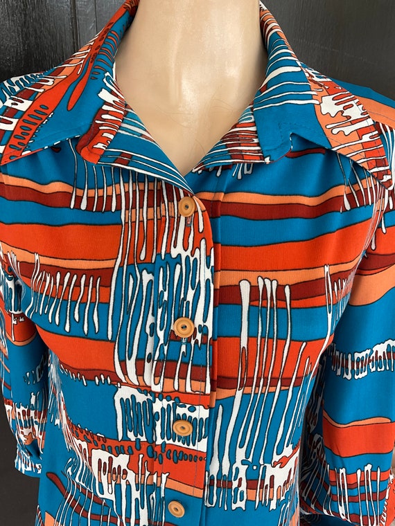 1970s rust, turquoise and white blouse - image 3