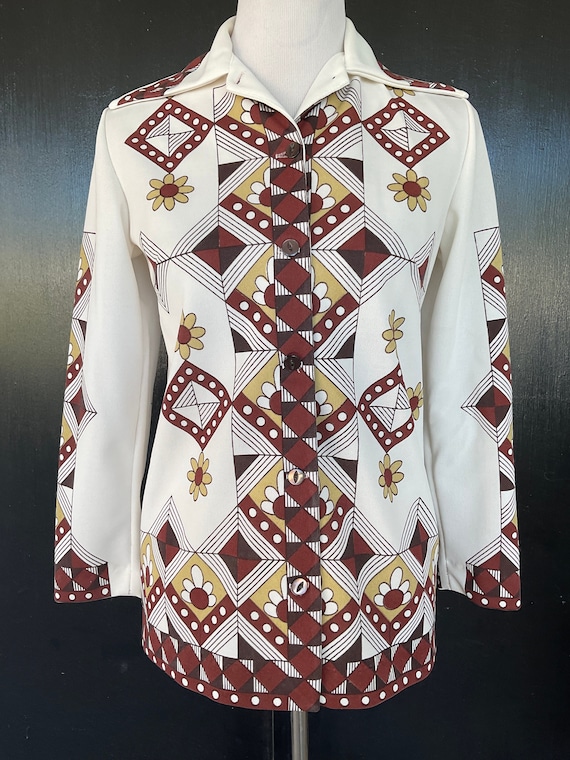 1970s brown and white blouse