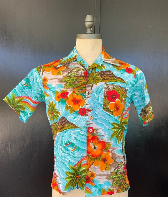 1970s orange, green and aqua Sears men’s shirt