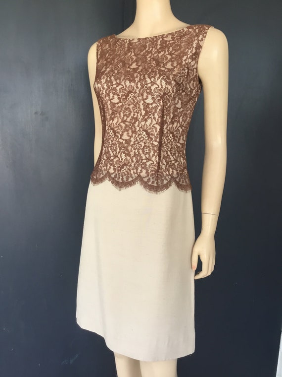 1960s tan lace Lady Alden Shop dress