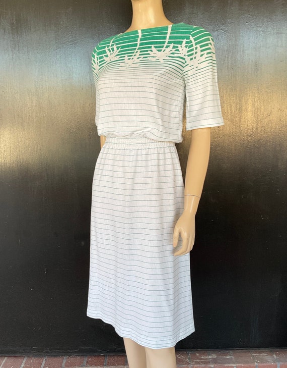 1980s green and white dress