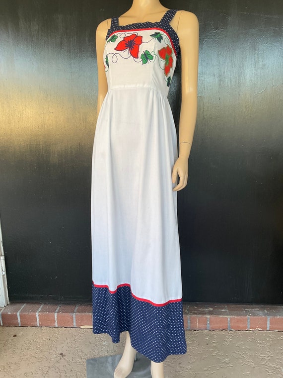 1970s white and blue Applause maxi dress - image 1