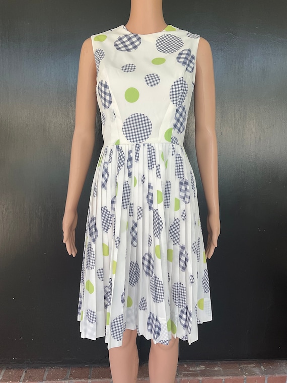 1960s white, blue and green dress