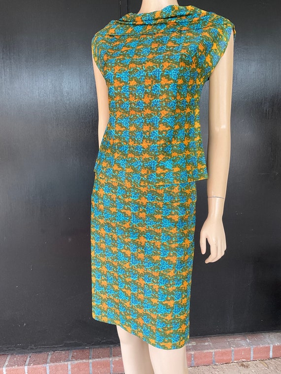 1960s yellow, green and turquoise dress