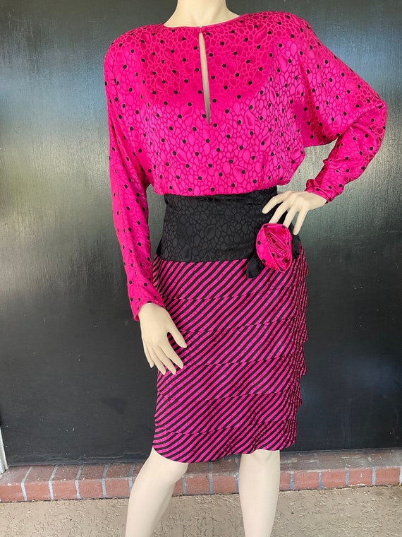 1980s pink and black AJ Bari dress