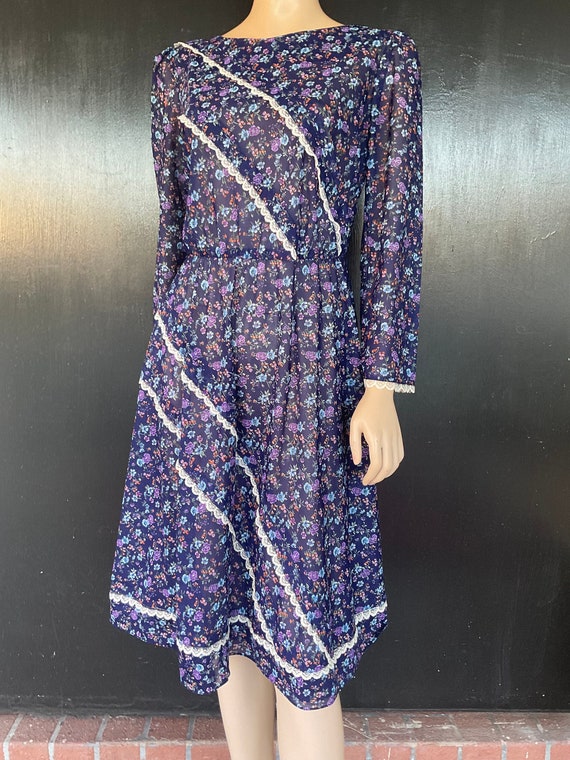 1980s blue floral dress